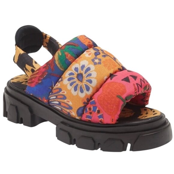 FARM Rio Shoes - Farm Rio Mixed Print Floral Puffy Platform Slingback Sandals Size 7.5 New In Box